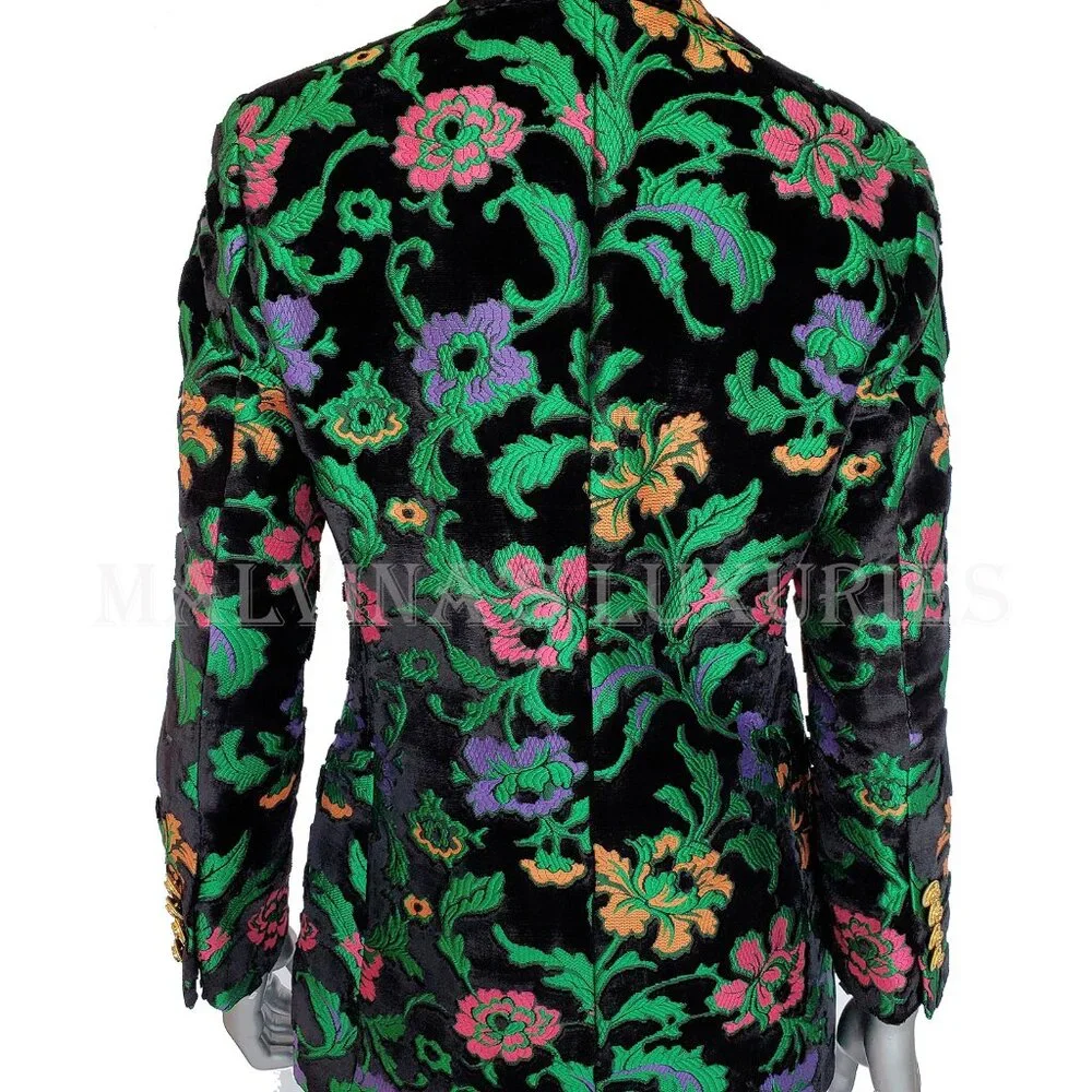 GUCCI JACKET SINGLE BREASTED VELVET JAQUARD FLORAL BLAZER sz IT 40 US 4 - Picture 5 of 14